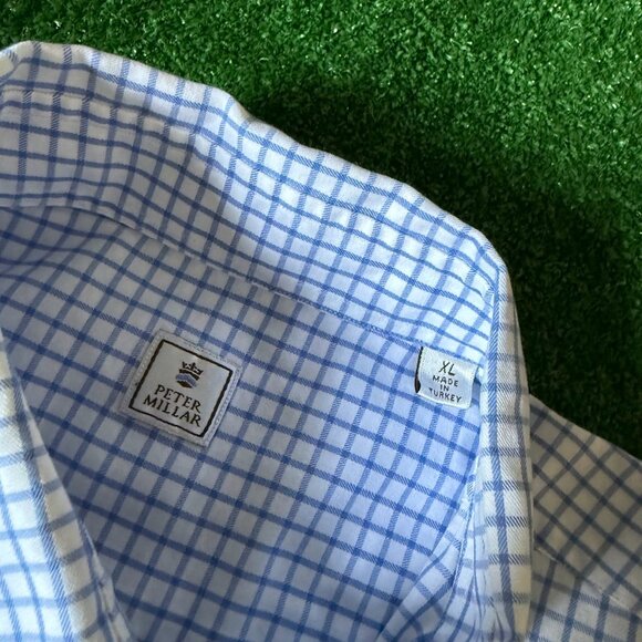 Peter Millar Long Sleeve Button Down Plaid Blue Oxford Easy Care Shirt Size XL - Picture 7 of 12